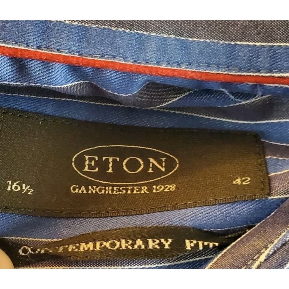 Eton Contemporary Shirt Mens 16.5 42 Blue Striped Button Up Long Sleeve Cotton - Picture 7 of 14
